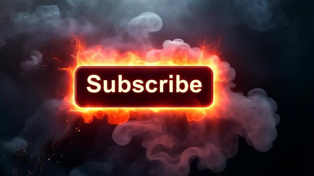 Fiery Subscribe Button: A fiery "Subscribe" button blazes with intense energy, surrounded by swirling smoke and flames, creating a dramatic and captivating visual. 
