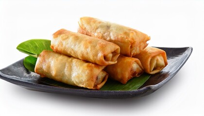 croissants on a plate. Chinese traditional spring rolls isolated on transparent or white background