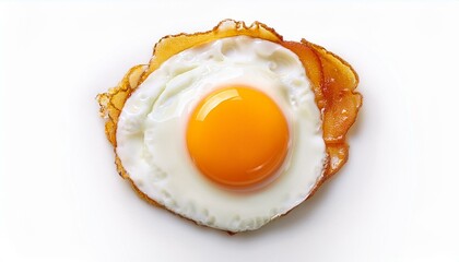 egg on a plate. Fried egg isolated on white background, top view. Healthy breakfast.