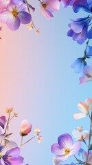 Pastel Floral Frame: Soft Bloom Background. Delicate Petals, Spring Flowers, Nature Beauty, Elegant Design, Artistic Macro Photography