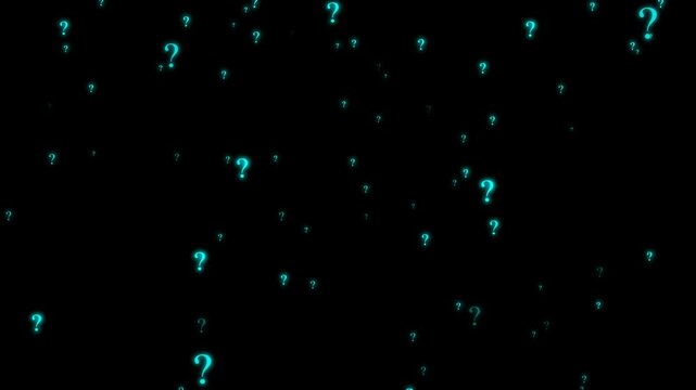 Flying Through Multiple Color Question Mark Question Marks Moving Animation on Alpha Channel Transparent Background. 4K Resolution
