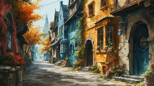 Fototapeta narrow street in venice italy painting