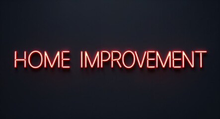 home improvement word lettering with neon blue glow on plain black dark background