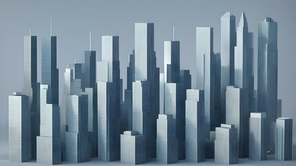 abstract Blue Cylinders and Skyscrapers Model