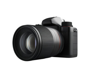 Professional camera with lens, isolated on transparency background, ideal for photography enthusiasts and professionals. Capture stunning images with this high quality equipment