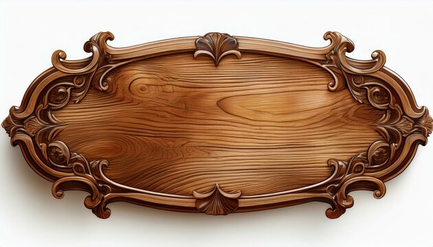 wooden frame. Oblong decorative wooden signboard isolated 