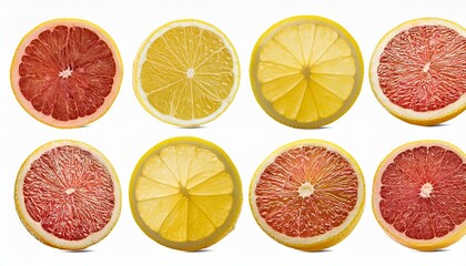 lemon slices isolated on white. Collection set of lemon slices isolated on white background