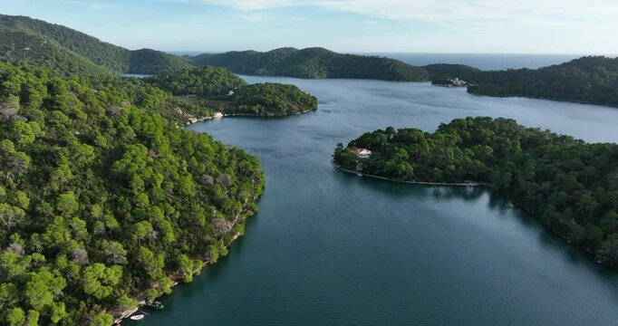 Aerial view of the island Mljet in the south of the Peljesac peninsula