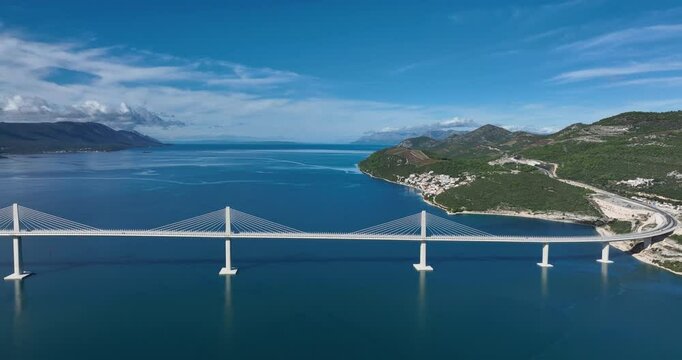 A stunning bridge construction that connects the southern coastal region with the rest of the country on the Adriatic Sea - Peljesac, Croatia