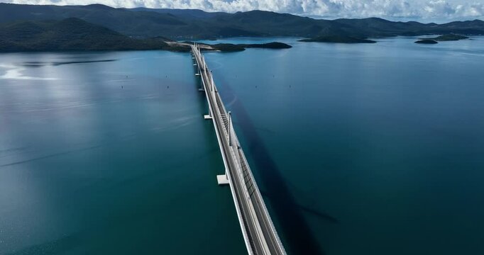 Tilt down on the magnificent architecture of The Pelje&scaron;ac Bridge in Dubrovnik-Neretva County, Croatia.