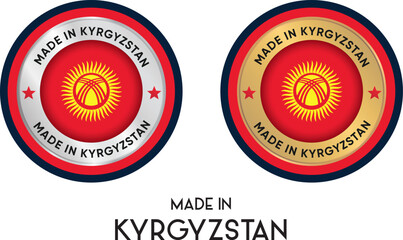 Made in Kyrgyzstan. Premium labels, stickers, pointer, badge and symbol of Kyrgyzstan flag icon. Collection vector illustration