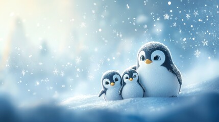 Adorable Penguin Family in a Winter Wonderland