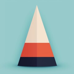 A colorful geometric cone with layered sections in cream, orange, and navy blue against a soft teal background.
