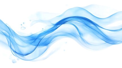 Abstract blue water wave flow, white background, bubbles, design