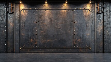 Brightly Lit Room Featuring Sturdy Metal Door Inviting Calm Atmosphere with Modern Minimalist Design