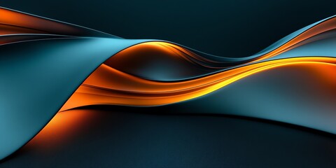 Futuristic curved and wavey lines with integrated triangle patterns, 3D, reflective, dynamic teal and orange hues contrasting against a matte black background, 32K, rendered with Unreal Engine 5. Vibr