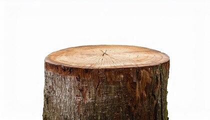 cut of a tree. Tree trunk wood podium isolated on white background