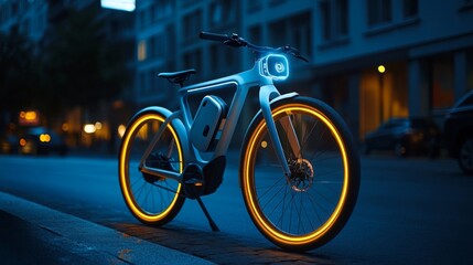 Sleek Electric Bicycle at Night in Urban Setting
