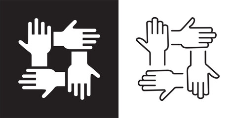 Teamwork solid and thin line web icon Vector illustration set 