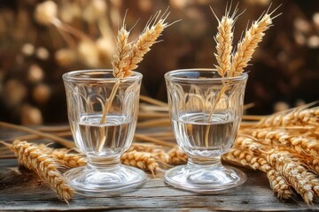 Schnapps Glasses with Wheat Grain