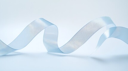 A delicate blue ribbon gracefully arranged on a clean white background, perfect for design, decoration, and celebration themes.