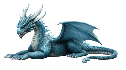 Blue dragon lying down on transparent background