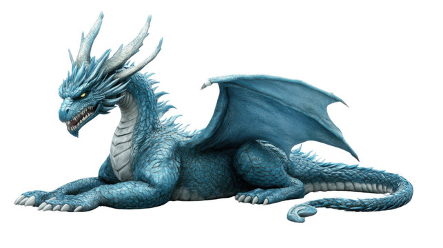 Blue dragon lying down on transparent background