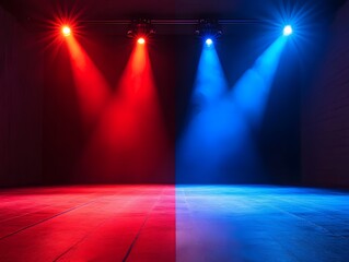 Dramatic Contrast of Red and Blue Stage Lighting Illuminating the Theatrical Scene
