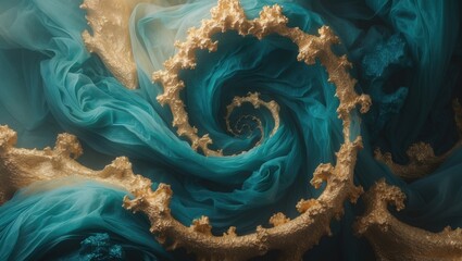 Vivid Swirling Patterns with Golden Textures and Turquoise Fabric