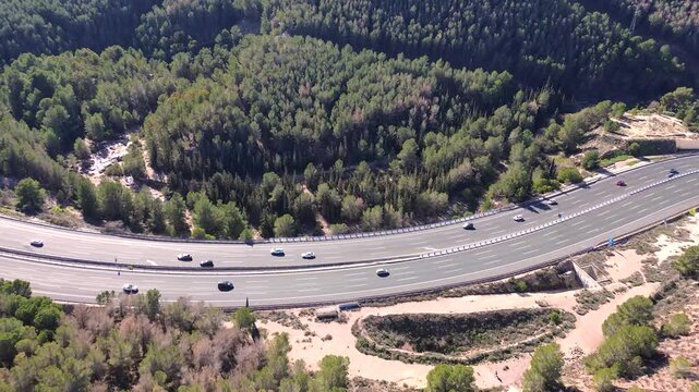 Aerial view of highway amidst mountain range in Puerto de la Cadena, Murcia, Spain