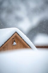 Snow covered roof winter wonderland serene landscape close-up tranquility