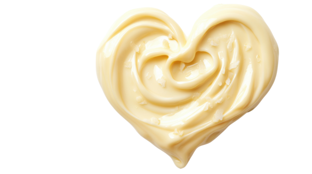 White chocolate heart shape cream melting on transparent background