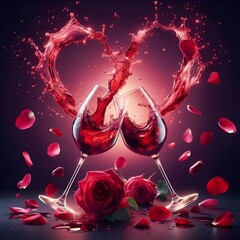 Romantic Wine Toast with a Heart Shaped Splash.
