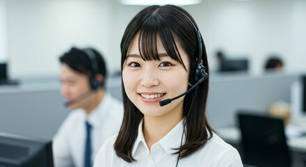 Professional Japanese Call Center Operator Providing Customer Support with a Friendly Smile
