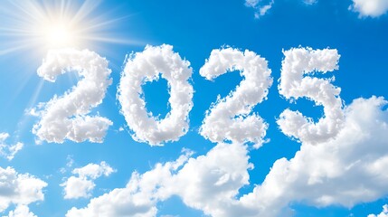 Bright Blue Sky with 2025 Written in Clouds for a Hopeful Future