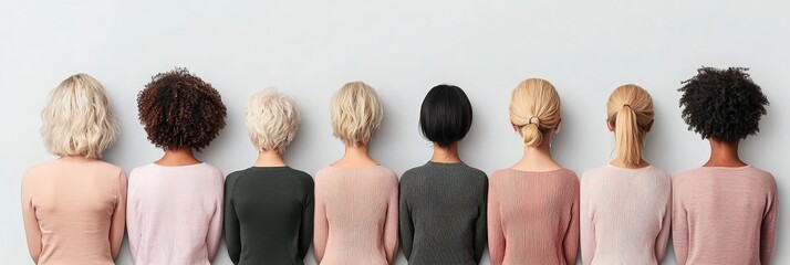 Back view of diverse women with different hairstyles.