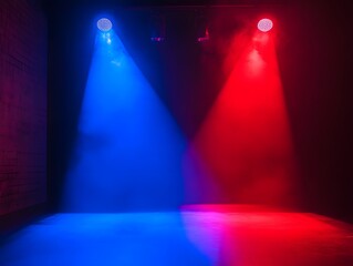 Dramatic Blue and Red Lighting Contrasts on Stage for Performance or Event