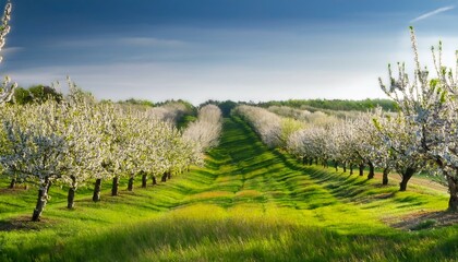 Naklejka premium Blooming Trees and Green Leaves Background