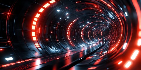 Obraz premium Futuristic 3D art with curved, wavey lines, red neon glow, and reflective surfaces in black and red. Rendered in 32k with Unreal Engine 5, cinematic lighting, and ultra-realistic details