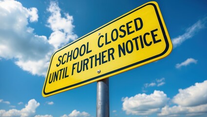 Fototapeta premium School Closed Sign Against Bright Sky and Fluffy White Clouds