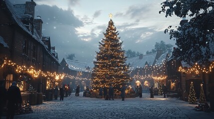 A Picturesque Village Showcasing a Grand Christmas Celebration