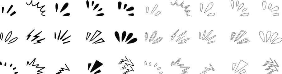 doodle sparkle vector set , radial lines rays, starburst, hand drawn elements , black lines, outline, decorative, retro style. Suitable for graphic design element, backgrounds, and web page or ui