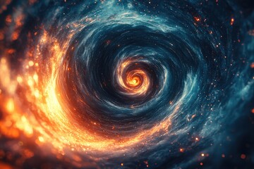 A cosmic vortex pulling in light and energy from the universe, spiraling into an infinite digital void.