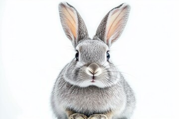 Obraz premium Gray rabbit portrait with fluffy fur and expressive eyes in soft natural light for decoration or postcard