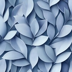 Seamless abstract decorative 3D leaves pattern in blue and white background