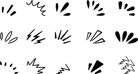 doodle sparkle vector set , radial lines rays, starburst, hand drawn elements , black lines, outline, decorative, retro style. Suitable for graphic design element, backgrounds, and web page or ui