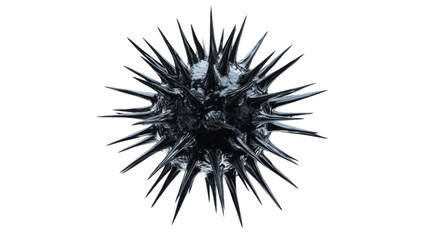 Metallic virus or bacteria with spikes rotating on transparent background