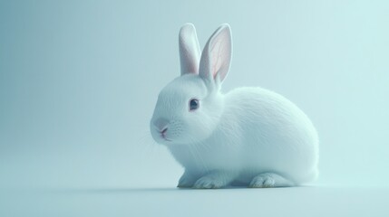 Fototapeta premium Cute White Rabbit Sitting on a Soft Light Background