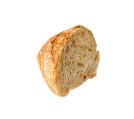 Piece of fresh baguette isolated on white