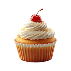 Fluffy 3D Cartoon Cupcake with Cherry on Top Isolated on Transparent Background